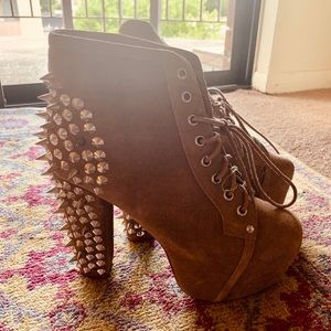 Jeffrey Campbell tan suede Lita spikes